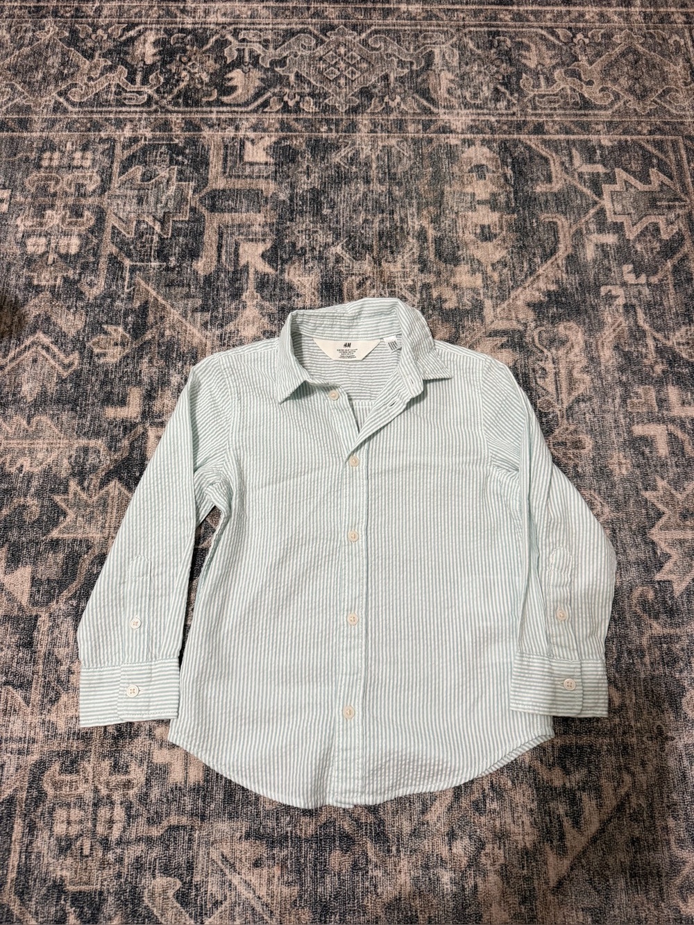 H&M Boys' Mint Green and White Striped Button-Down Shirt